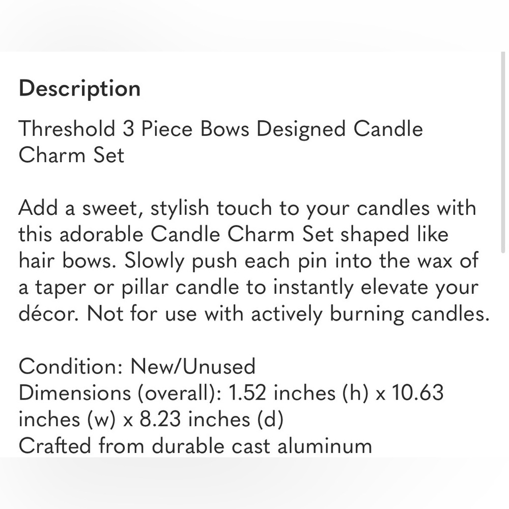 THRESHOLD NWT 3pc metal bow candle charm set -silver - Picture 3 of 4